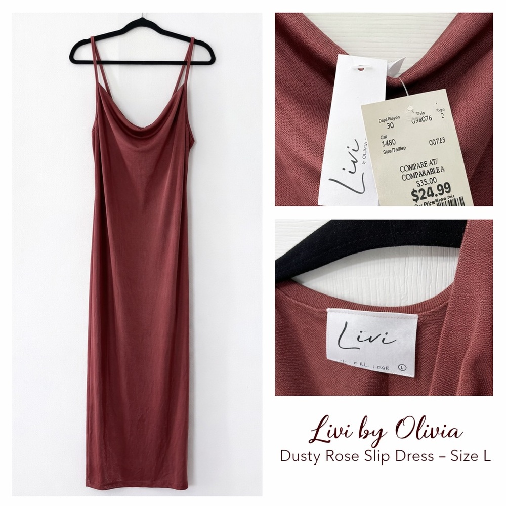 🌷 Livi by Olivia Dusty Rose Slip Dress – Size L – NWT